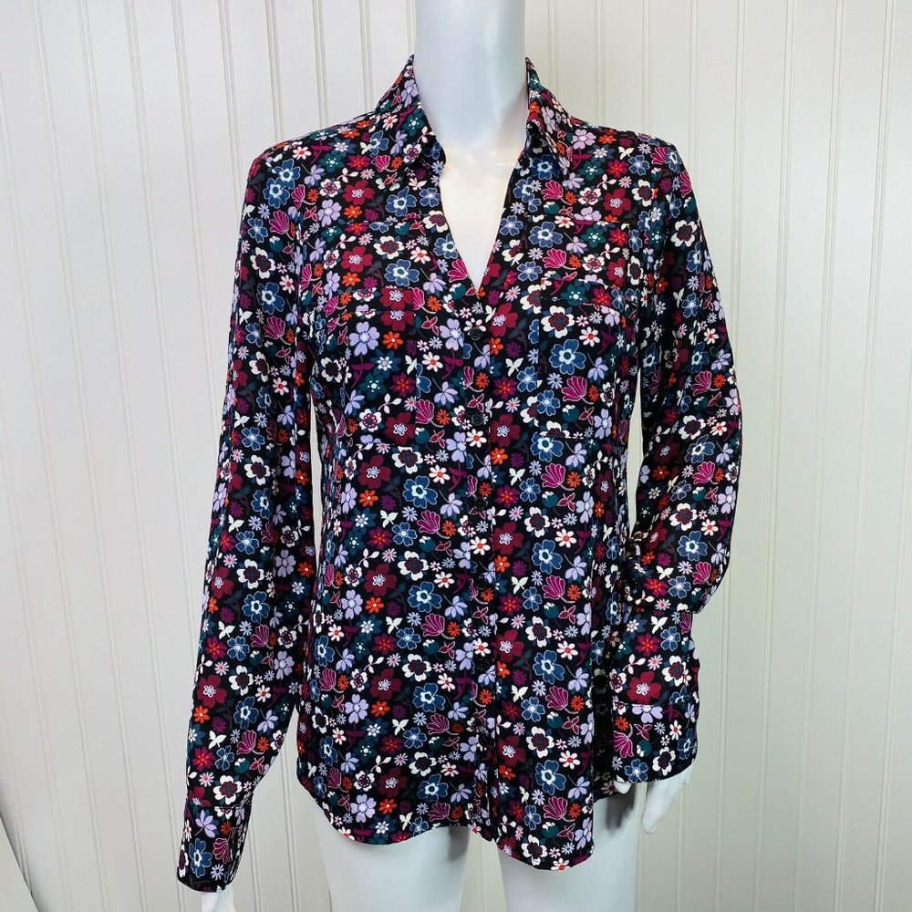 Express The Portofino Shirt Black Floral Mod